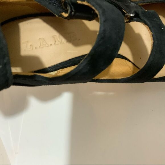 New L.A.M.B Heels Platform Strappy Buckles Suede Black Gwen Stefani New - Picture 5 of 15